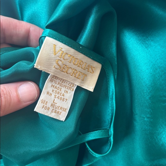 Vintage 90s Victoria’s Secret Gold Label Satin Robe Chemise Slip Set Large Green - Picture 17 of 17